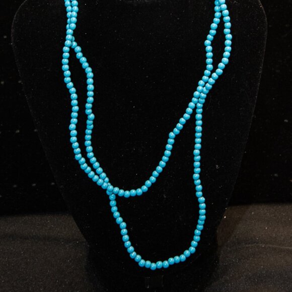 36" Turquoise Look Small Seed Bead Necklace - Picture 4 of 4